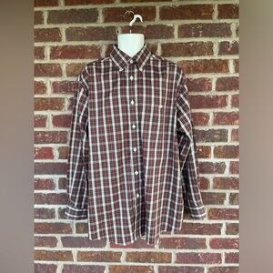 Men's Orvis Red Green Striped Plaid Checked Button Down LS Shirt Size Large